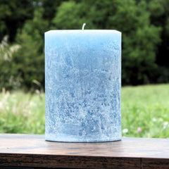 Unscented Handmade Slate Blue Textured Pillar Candle: Rustic Farmhouse Decor