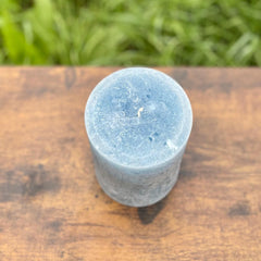 Unscented Handmade Slate Blue Textured Pillar Candle: Rustic Farmhouse Decor