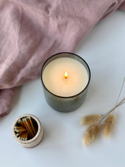 Olive Green Bubble Glass Candle, 9 oz Soy Candle with Gold Lid
