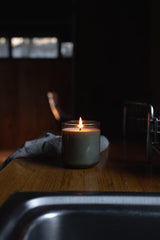 Olive Green Bubble Glass Candle, 9 oz Soy Candle with Gold Lid