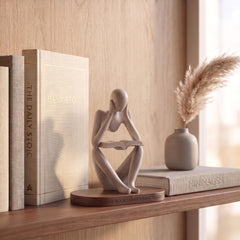 Abstract Thinker with Book Sandstone Sculpture – Desk/Office/Bookshelf Decor