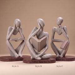 Abstract Thinker with Book Sandstone Sculpture – Desk/Office/Bookshelf Decor