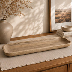 Handcrafted Mango Wood Dough Bowl, 28" Long Table Centerpiece, Scandinavian Minimalist Decor