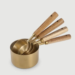 Wooden Handle Measuring Cups and Spoons, Stainless Steel Measuring Cups Set, Measuring Spoons Set, Baking Measuring Tools