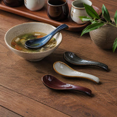 Japanese Ceramic Soup Spoon Handmade Utensil Ramen Accessories Elegant Vintage Scoop Artisan Stoneware Unique Kiln Handcrafted Kitchenware