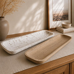 Handcrafted Mango Wood Dough Bowl, 28" Long Table Centerpiece, Scandinavian Minimalist Decor
