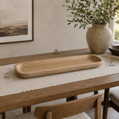 Handcrafted Mango Wood Dough Bowl, 28" Long Table Centerpiece, Scandinavian Minimalist Decor