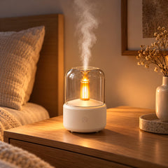 Essential Oil Diffuser Flame Lamp, LED Humidifier Aroma Diffuser, Mist Diffuser Night Light, Aromatherapy Desk Decor