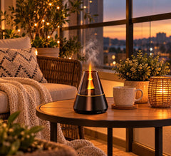 Flame Aroma Diffuser, 7 Color LED Essential Oil Humidifier, Cozy Bedroom Decor
