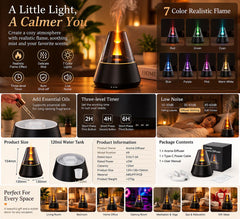 Flame Aroma Diffuser, 7 Color LED Essential Oil Humidifier, Cozy Bedroom Decor
