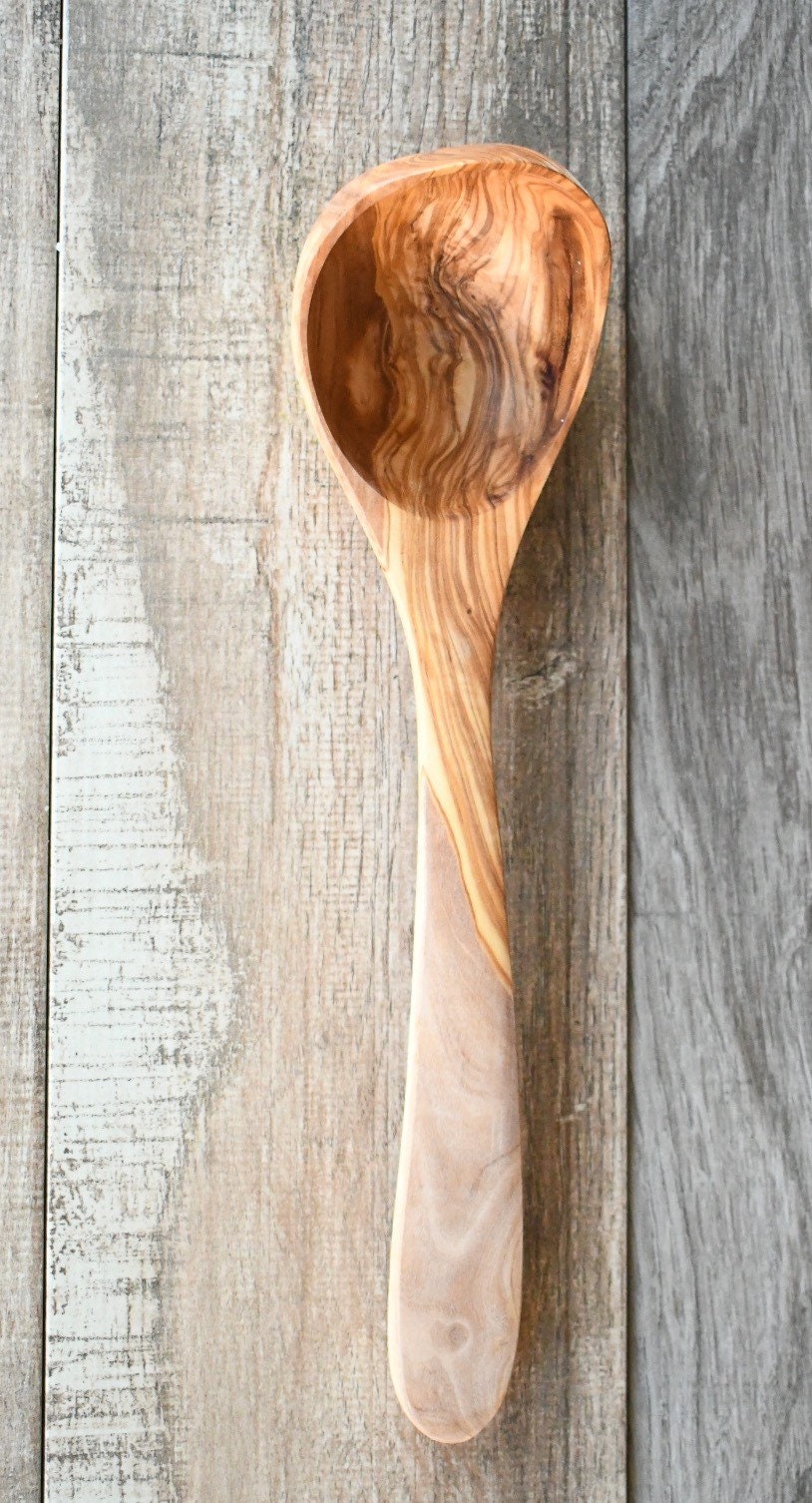 Olive Wood Ladle – Wooden Soup Spoon, Rustic Kitchen Utensil, Natural Wood Serving Spoon