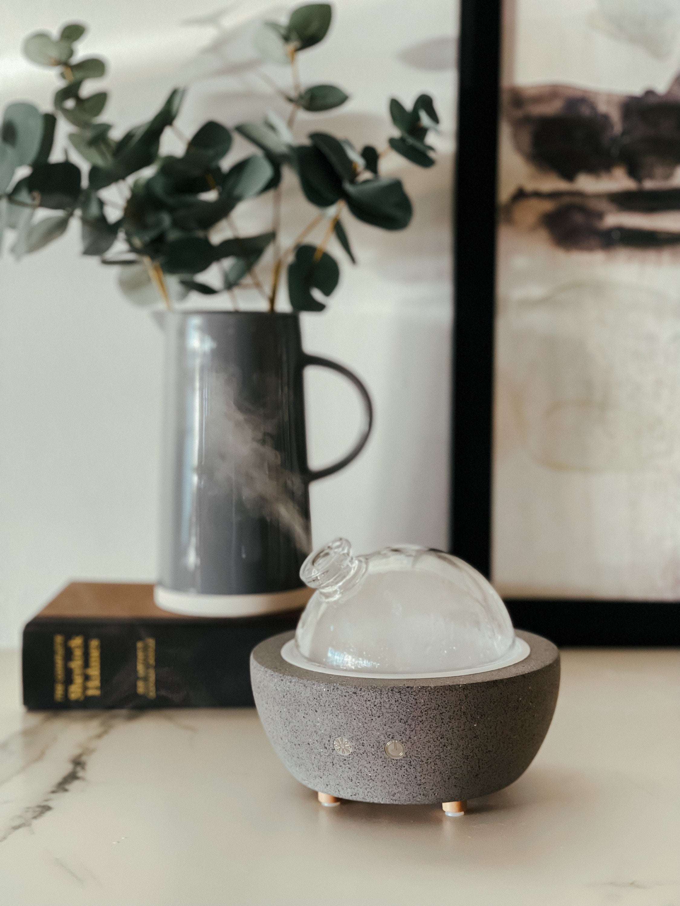 Black Ash Luna | Glass Dome & Speckled Concrete Diffuser | Essential Oil Diffuser