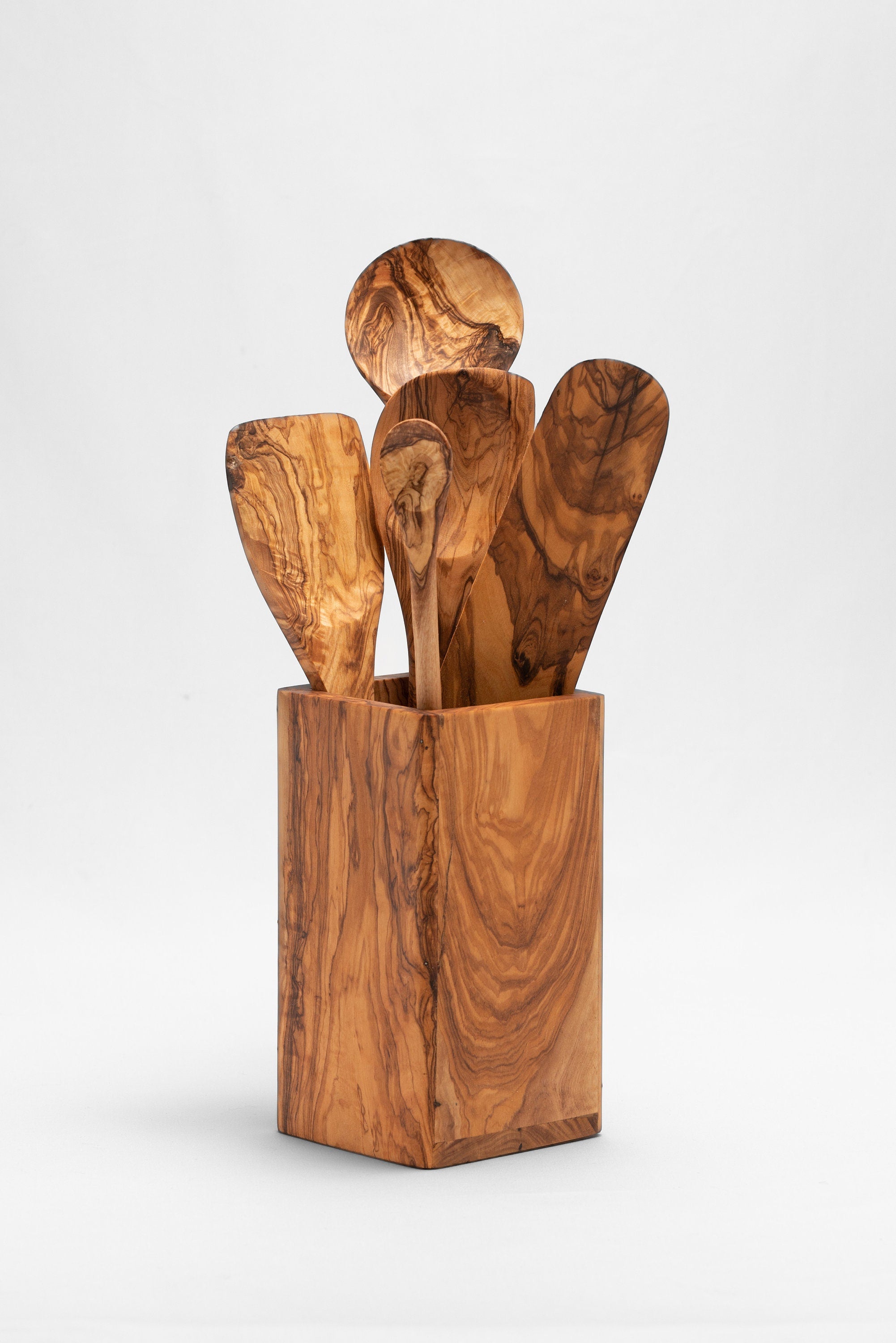 Large Olive Wood Cooking Utensil Holder