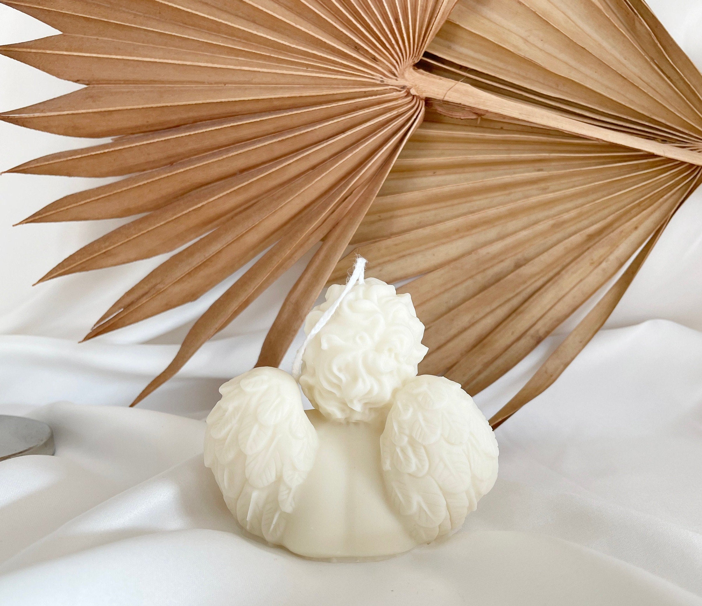 Angel Cherub Candle, Organic Soy Wax Sculptural Decor, 9x8cm