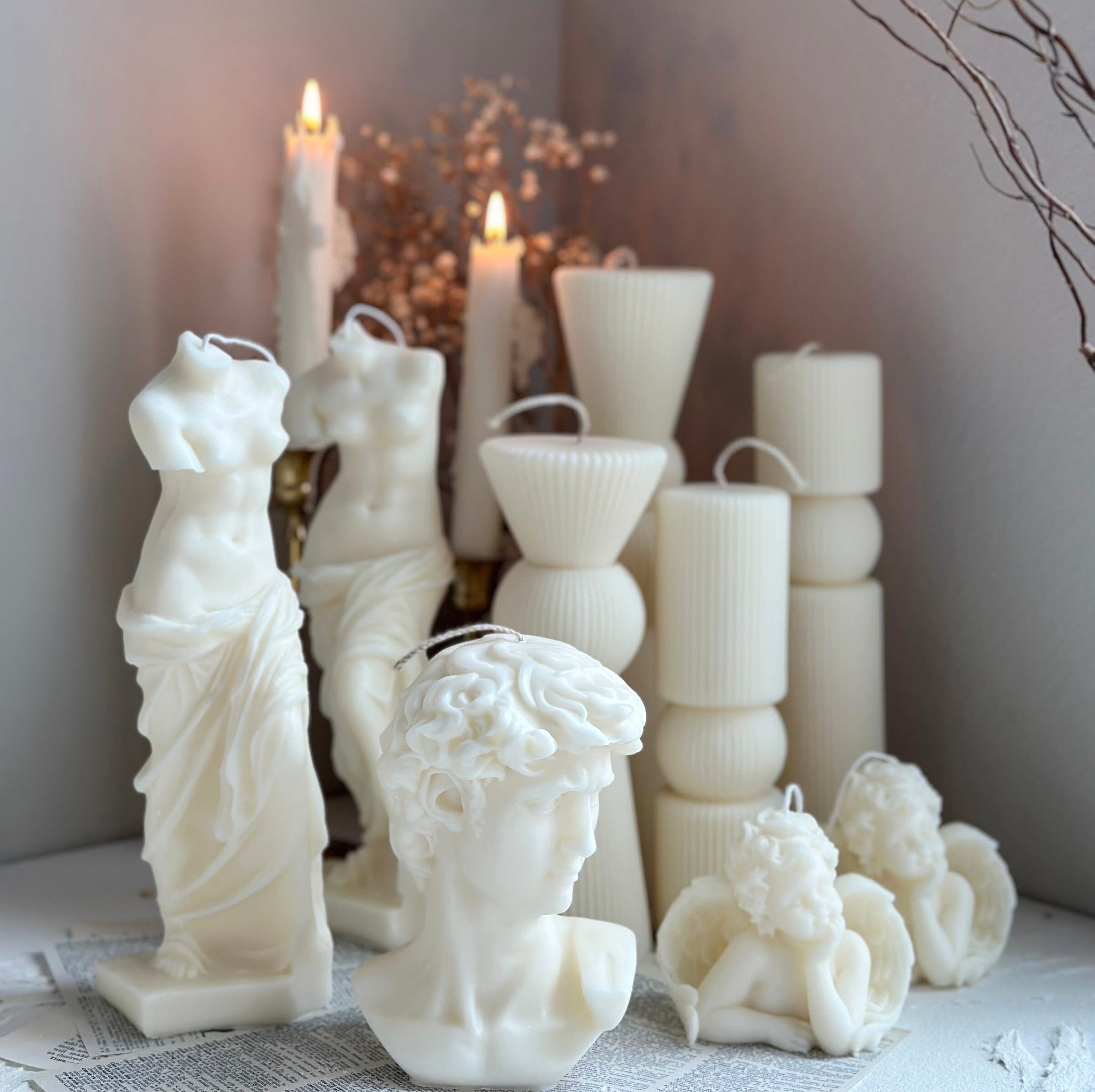 Angel Cherub Candle, Organic Soy Wax Sculptural Decor, 9x8cm