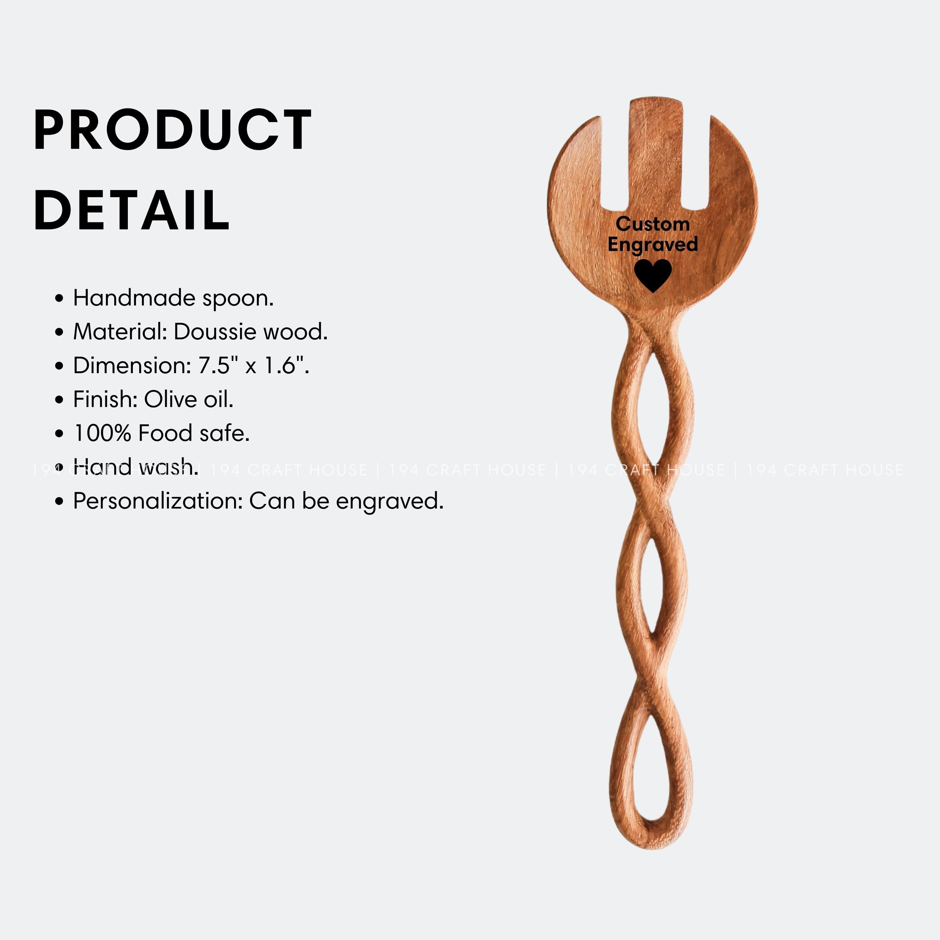 Hand Carved Wooden Salad Spoon and Fork Set: Twisted Handle Serving Utensils