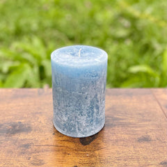 Unscented Handmade Slate Blue Textured Pillar Candle: Rustic Farmhouse Decor
