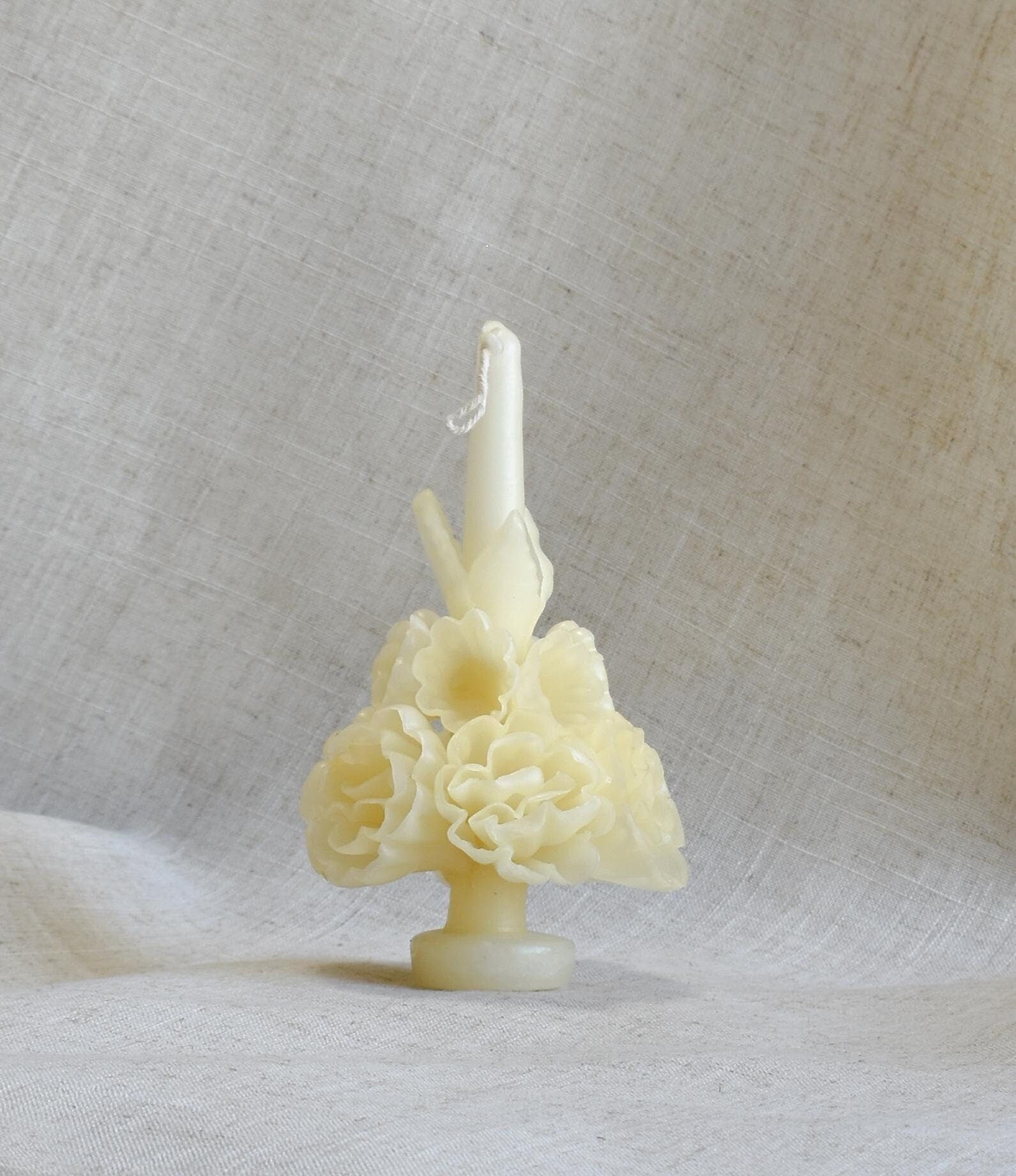 Oaxacan Small Floral Taper Candle Ivory