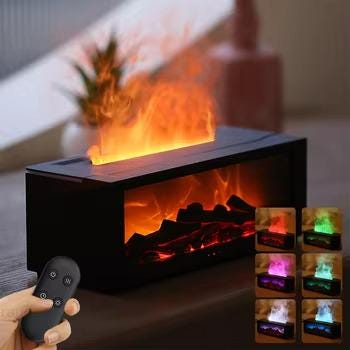 Simulation Fireplace Flame Humidifier with Remote Control, LED Light, Timer, and Aromatherapy Diffuser