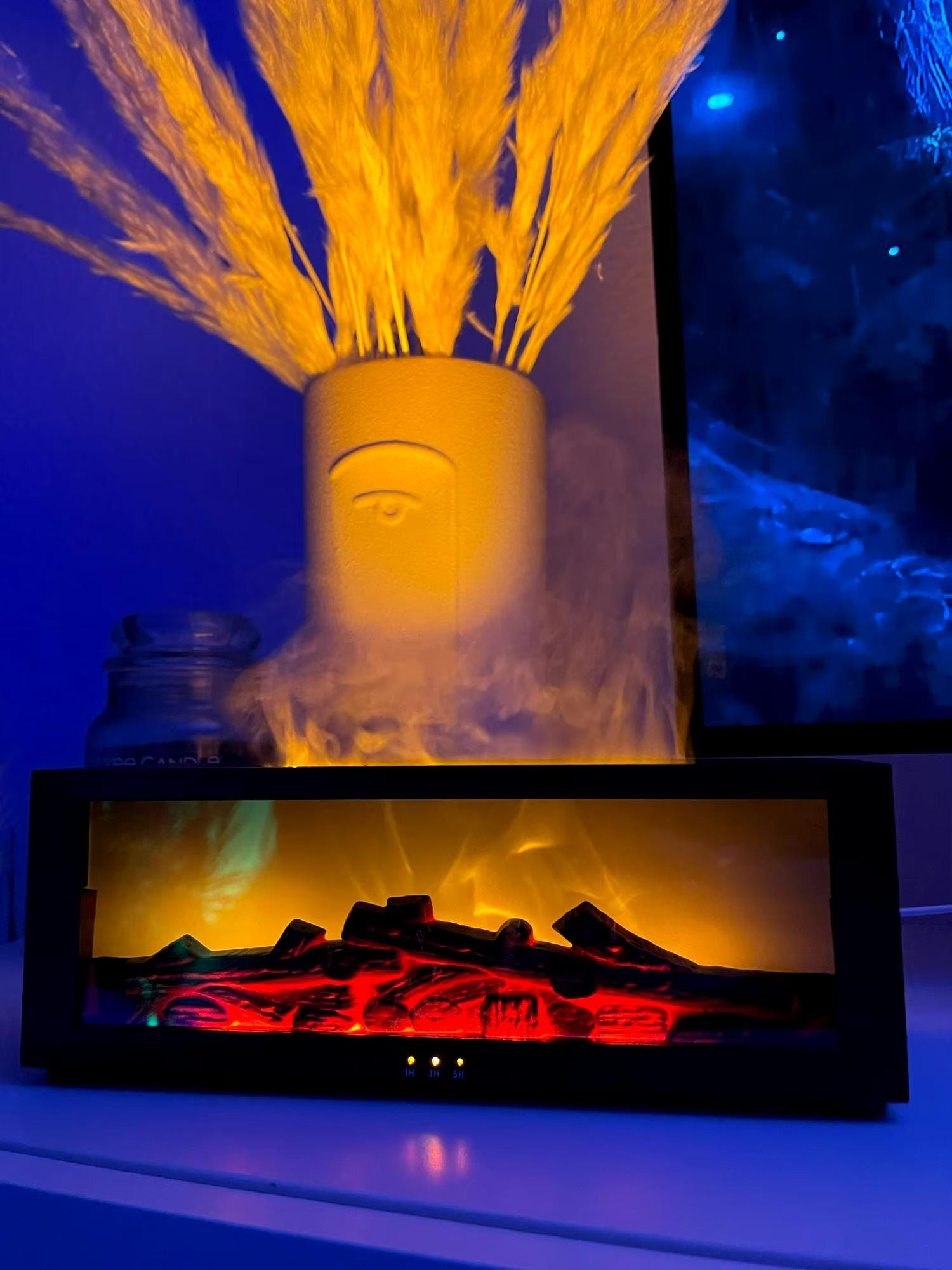Simulation Fireplace Flame Humidifier with Remote Control, LED Light, Timer, and Aromatherapy Diffuser