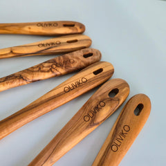 Olive Wood Utensil Set - 6 Piece Kitchen Spoons, Spatulas & Spaghetti Server