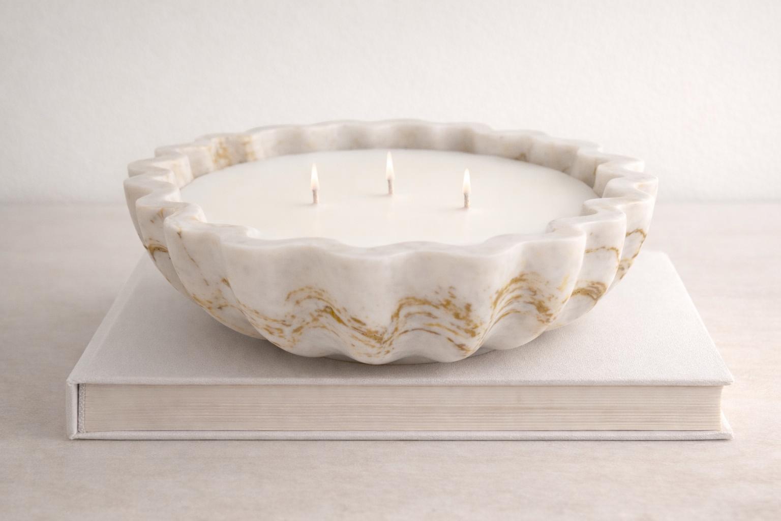 Handmade Soy Candle in Jesmonite Bowl, Neutral Marbled Decorative Candle, Modern Minimal Home Decor, Reusable Artisan Vessel