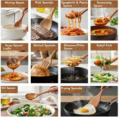 Teak Wood Cooking Utensils Set: 10-Piece Spatulas & Spoons