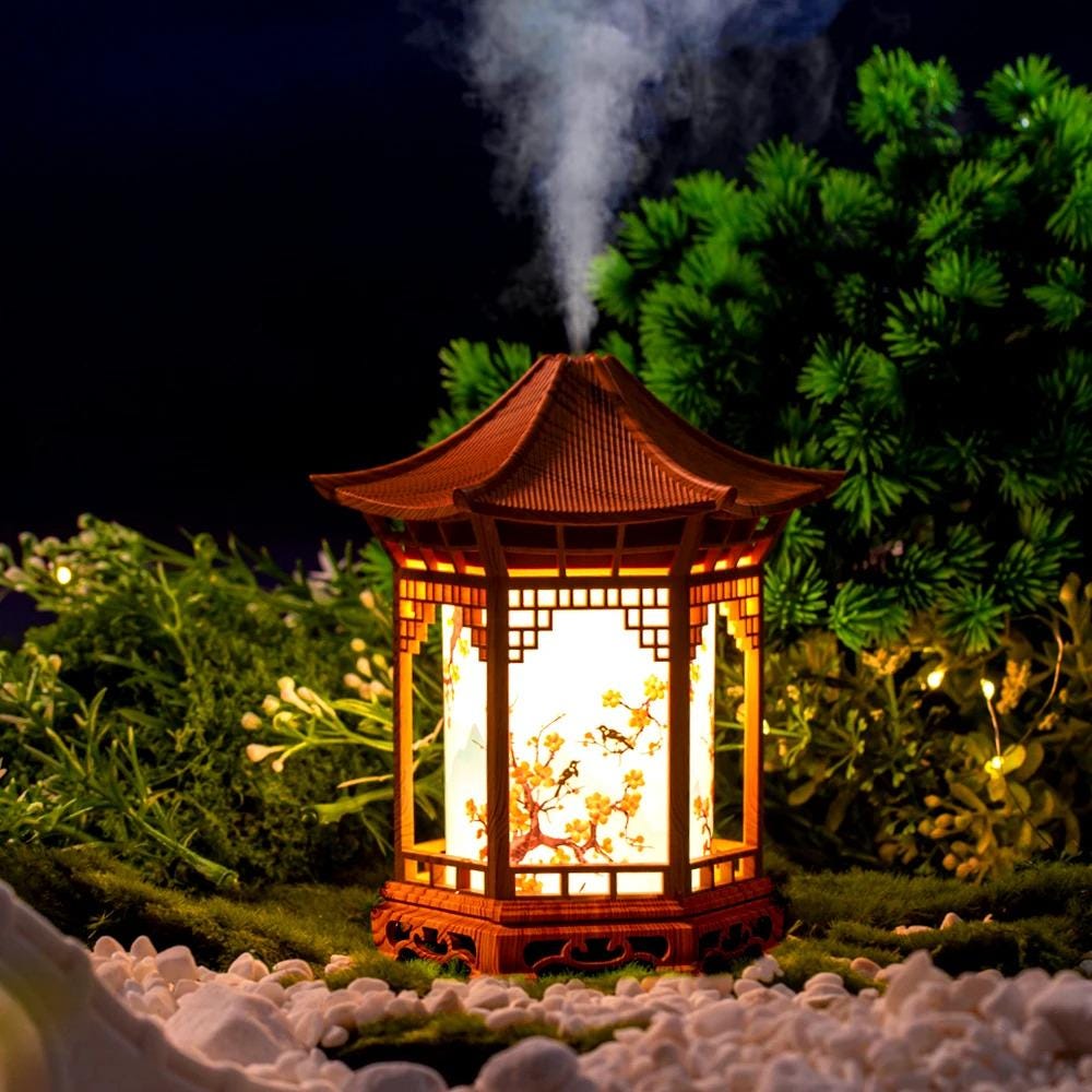 Chinese Pavilion Humidifier with Night Light – Ultrasonic Mist Diffuser Home Decor
