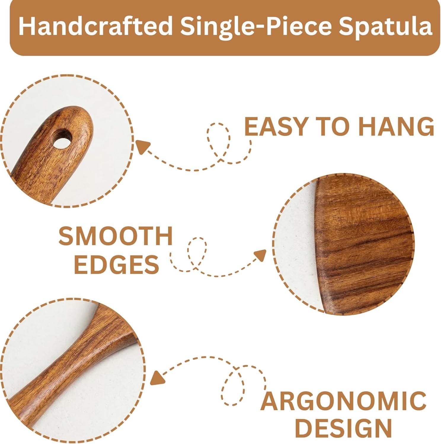 Teak Wood Cooking Utensils Set: 10-Piece Spatulas & Spoons