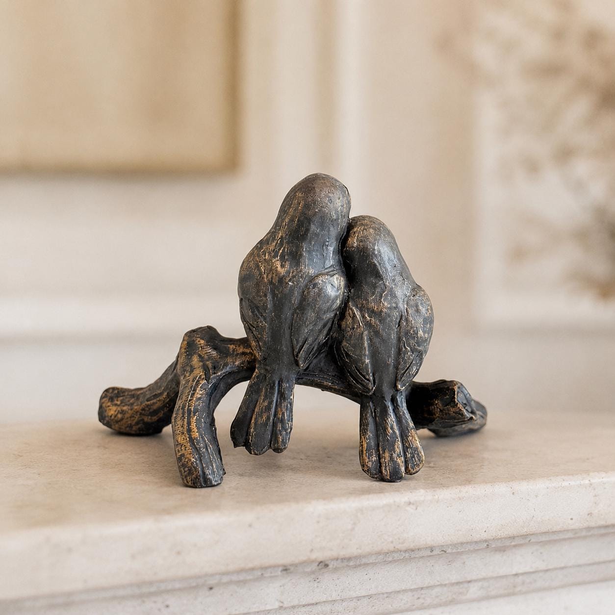 Romantic Love Birds On Branch Figurine, Ceramic Couple Sculpture