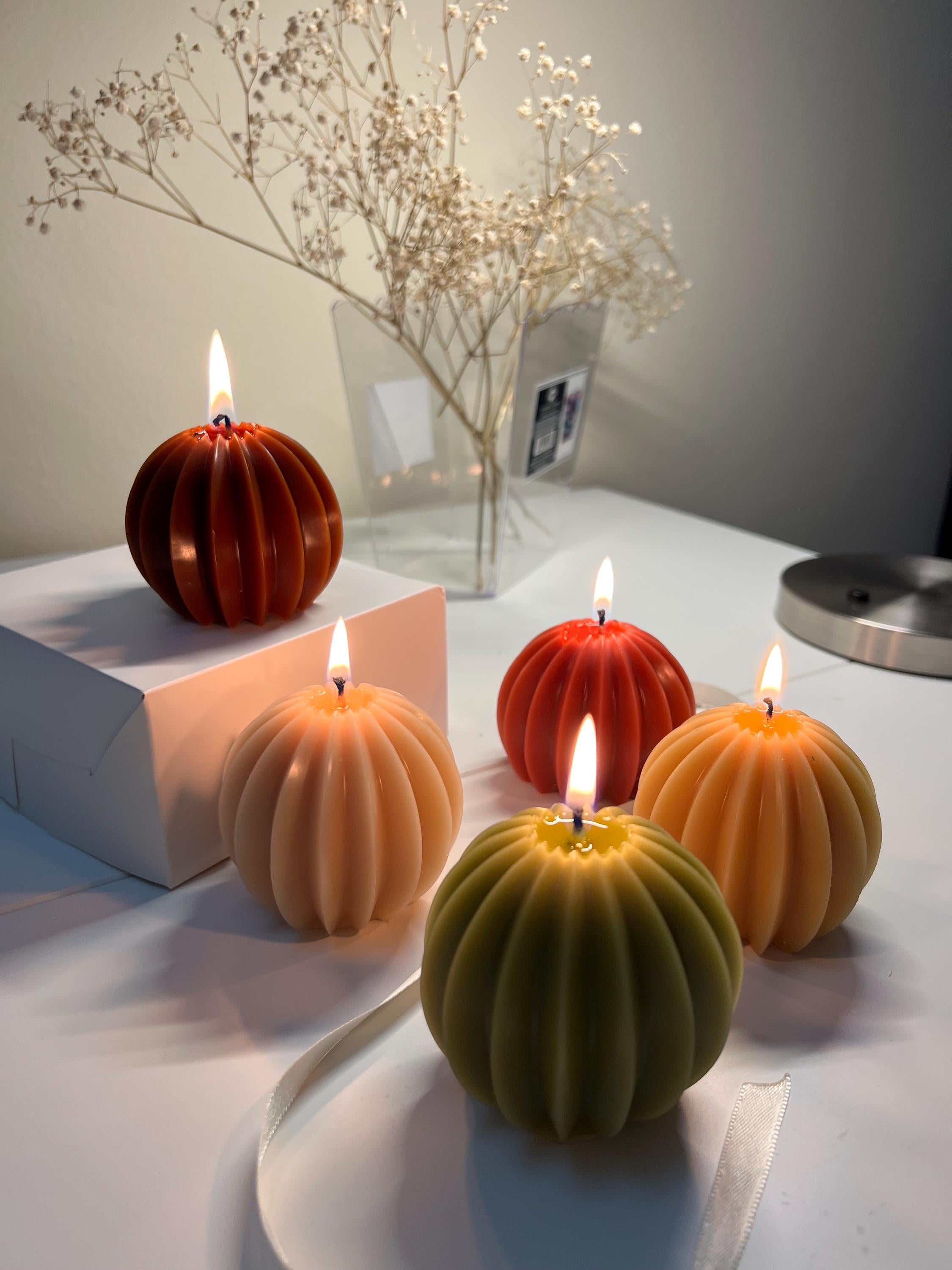 Ribbed Sphere Candle, Decorative Soy Candle, Modern Home Decor, Handmade Candle Gift, Sculptural Candle, Neutral Decor