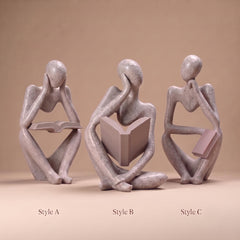 Abstract Thinker with Book Sandstone Sculpture – Desk/Office/Bookshelf Decor