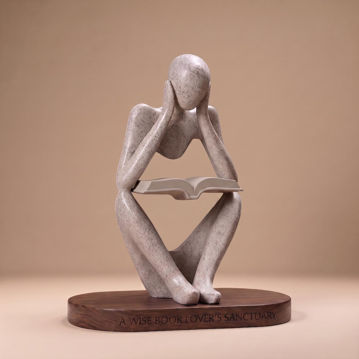 Abstract Thinker with Book Sandstone Sculpture – Desk/Office/Bookshelf Decor