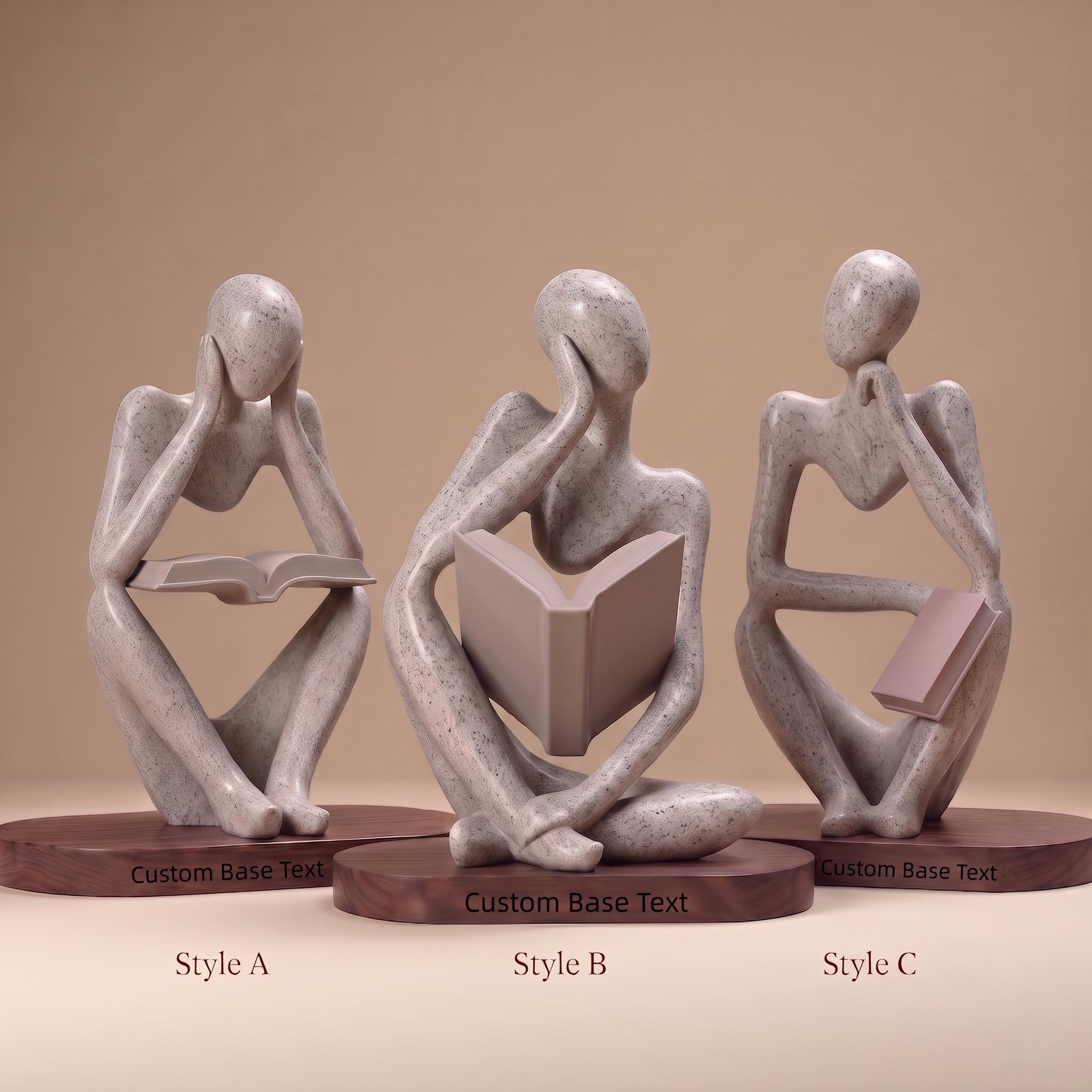 Abstract Thinker with Book Sandstone Sculpture – Desk/Office/Bookshelf Decor