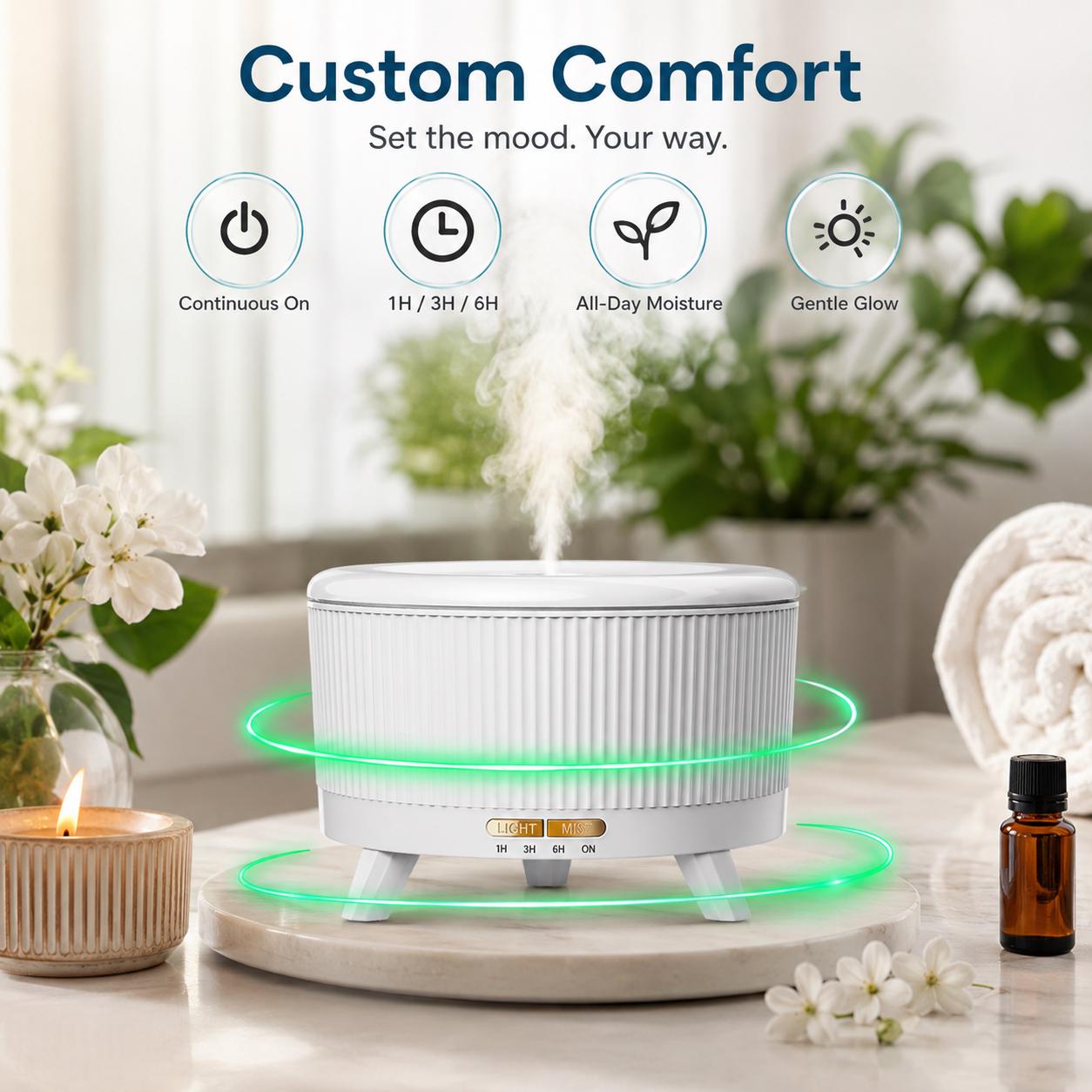 500ml Aromatherapy Essential Oil Diffuser White Ultrasonic Humidifier Remote Control 7 LED Mood Light 20 Hour Long Run Oil Diffuser