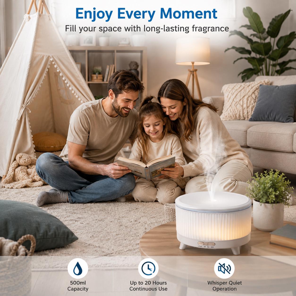 500ml Aromatherapy Essential Oil Diffuser White Ultrasonic Humidifier Remote Control 7 LED Mood Light 20 Hour Long Run Oil Diffuser