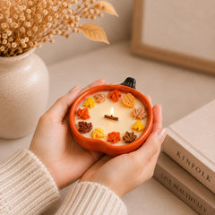 Fall Pumpkin Shape Soy Candle, Wood Wick, Autumn Leaf Decor