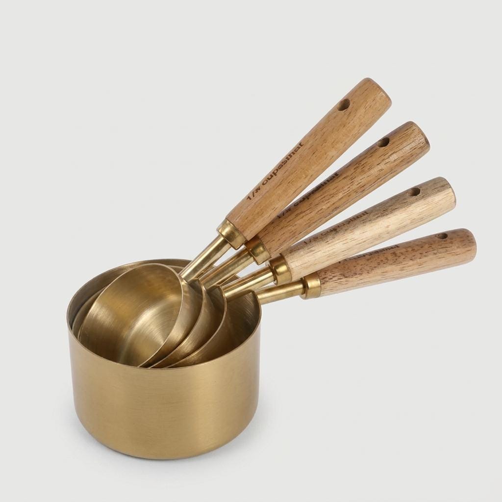 Wooden Handle Measuring Cups and Spoons, Stainless Steel Measuring Cups Set, Measuring Spoons Set, Baking Measuring Tools