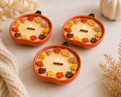 Fall Pumpkin Shape Soy Candle, Wood Wick, Autumn Leaf Decor