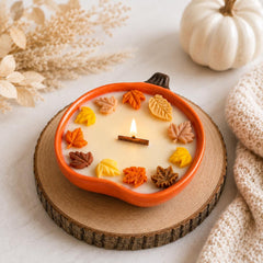 Fall Pumpkin Shape Soy Candle, Wood Wick, Autumn Leaf Decor