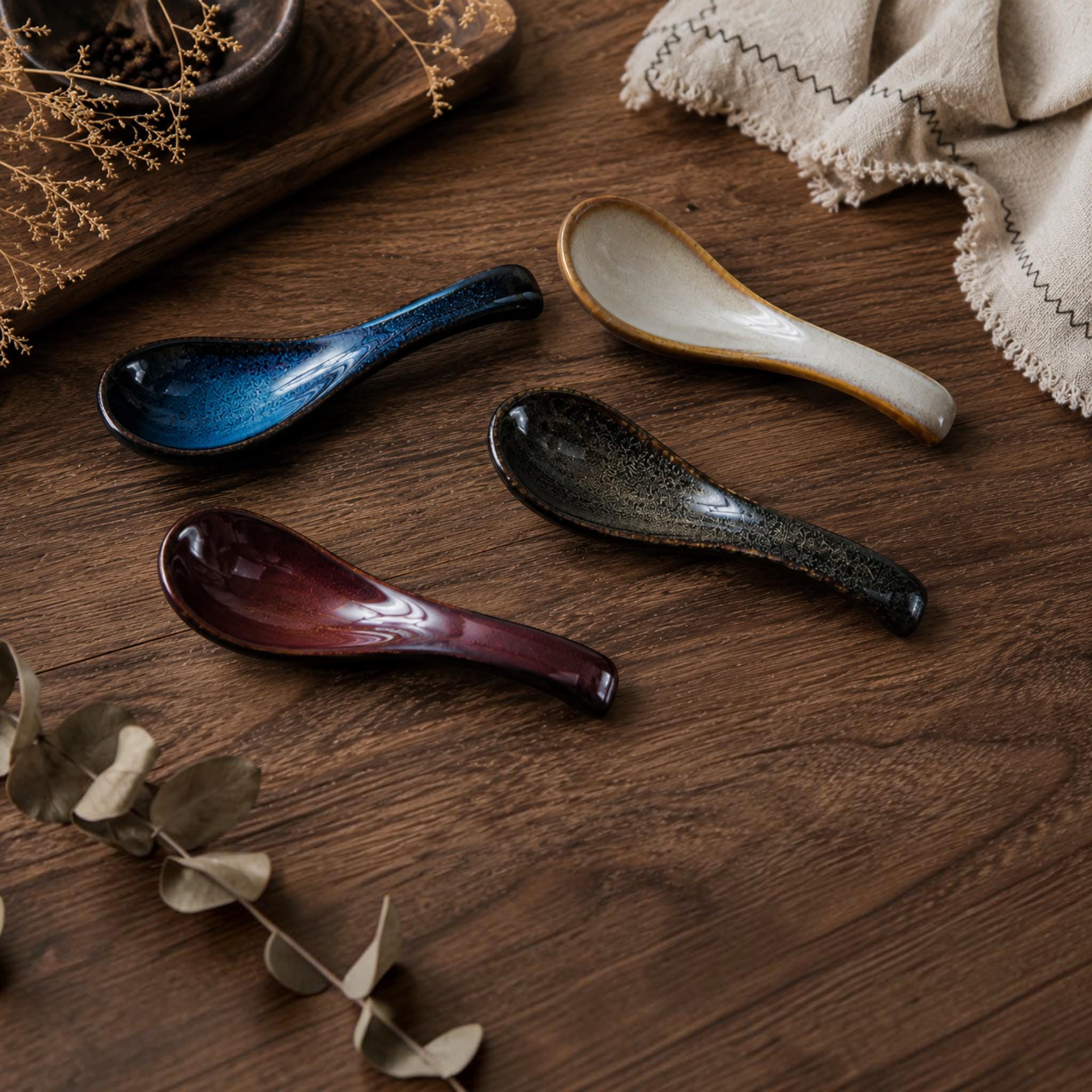 Japanese Ceramic Soup Spoon Handmade Utensil Ramen Accessories Elegant Vintage Scoop Artisan Stoneware Unique Kiln Handcrafted Kitchenware