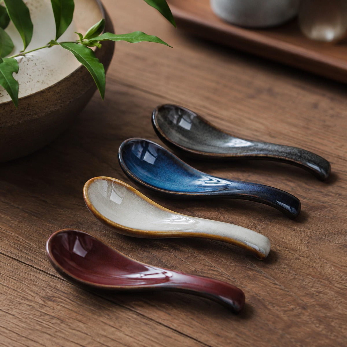 Japanese Ceramic Soup Spoon Handmade Utensil Ramen Accessories Elegant Vintage Scoop Artisan Stoneware Unique Kiln Handcrafted Kitchenware