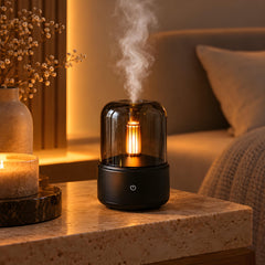 Essential Oil Diffuser Flame Lamp, LED Humidifier Aroma Diffuser, Mist Diffuser Night Light, Aromatherapy Desk Decor