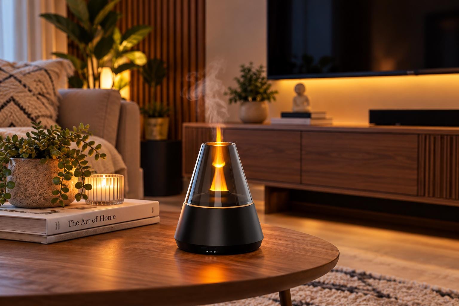 Flame Aroma Diffuser, 7 Color LED Essential Oil Humidifier, Cozy Bedroom Decor