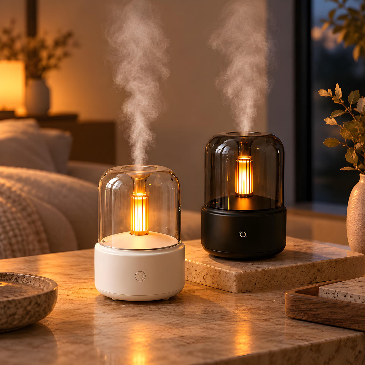 Essential Oil Diffuser Flame Lamp, LED Humidifier Aroma Diffuser, Mist Diffuser Night Light, Aromatherapy Desk Decor