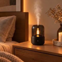 Essential Oil Diffuser Flame Lamp, LED Humidifier Aroma Diffuser, Mist Diffuser Night Light, Aromatherapy Desk Decor