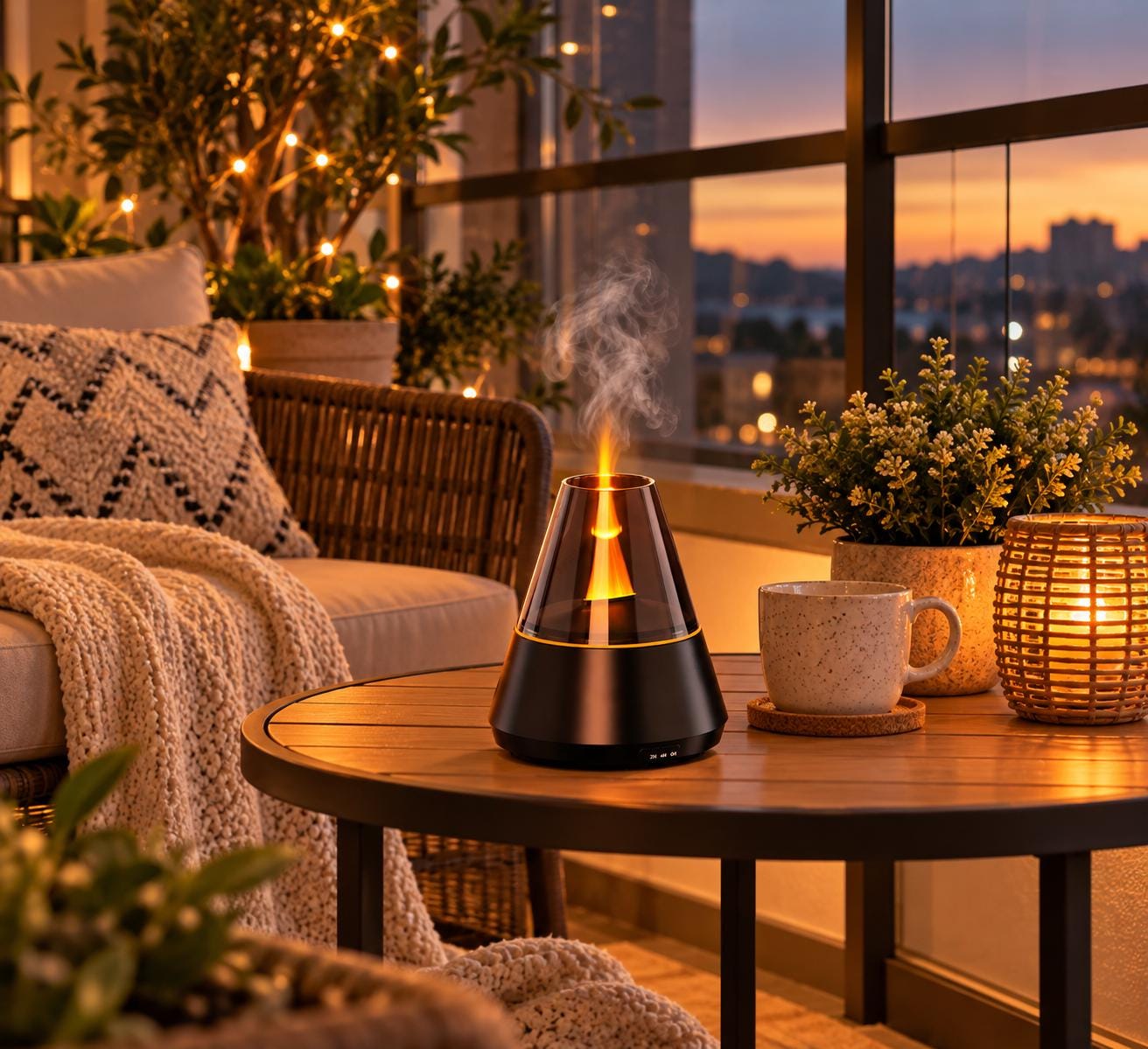 Flame Aroma Diffuser, 7 Color LED Essential Oil Humidifier, Cozy Bedroom Decor